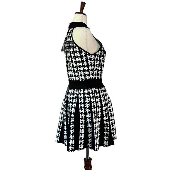 BALMAIN Women's Sleeveless Houndstooth Halterneck Mini Dress Size 46/ US 14 - Picture 6 of 15